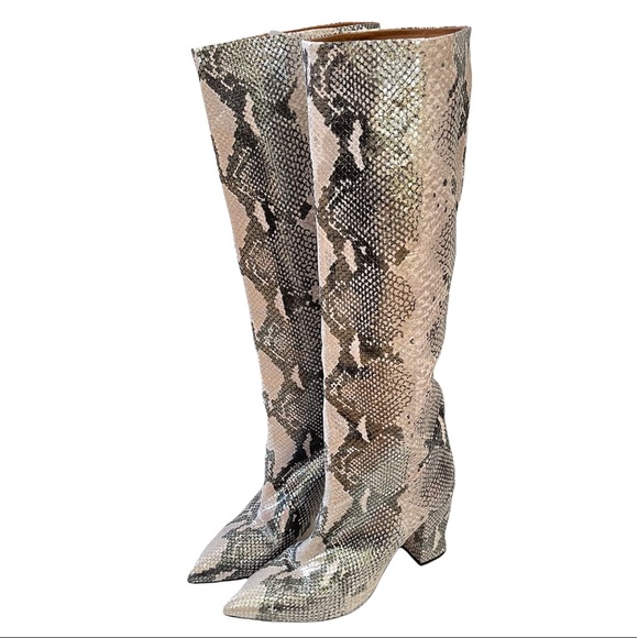 ***SOLD*** Paris Texas | Gold and Black Block Heel High Metallic Boots - Picture 7 of 15